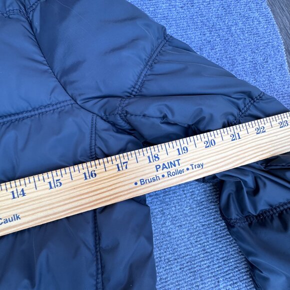 American Eagle Puffer Coat Navy Med Faux Fur Trimmed Detachable Hood - Picture 8 of 12